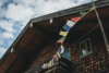 tibetian prayer flags on a farmhouse