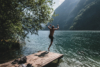 summer jumping into lake königssee