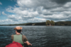 canoe on lake and island