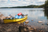 canoe and gear at the lake